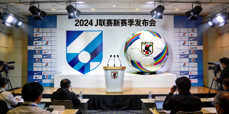 日本J联赛官方公告发布会现场，展示新赛季联赛标识与用球